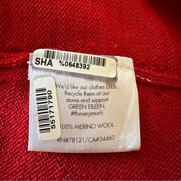 Eileen Fisher Merino Wool Vibrant Red Bell Hem Knit Tunic Sweater Size L/P - Picture 9 of 12